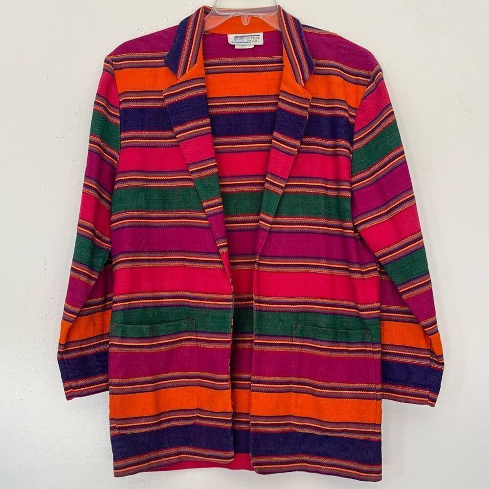 Central Falls Vintage Southwest Jacket Women's Medium Striped Woven Boho Blazer